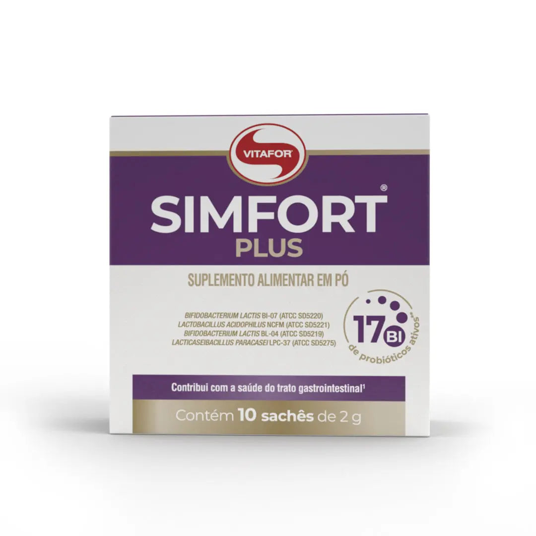 Simfort Plus 10 Sachês Vitafor | Probiótico em Pó 17.000 Milhões