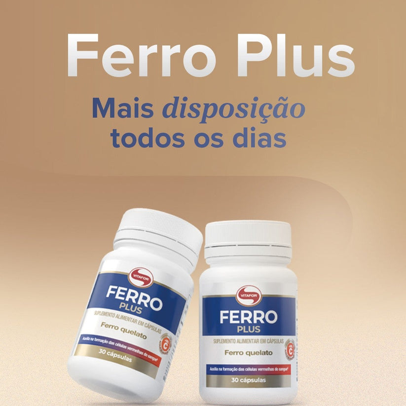 Ferro Plus 30 cápsulas – Ferro Quelato com Vitamina C | Vitafor